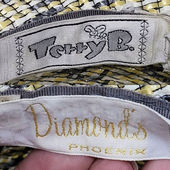 Vtg 60s Terry B. Womens Woven Straw Sun Hat Yellow Checkered Black Bow Retro - Picture 2 of 8